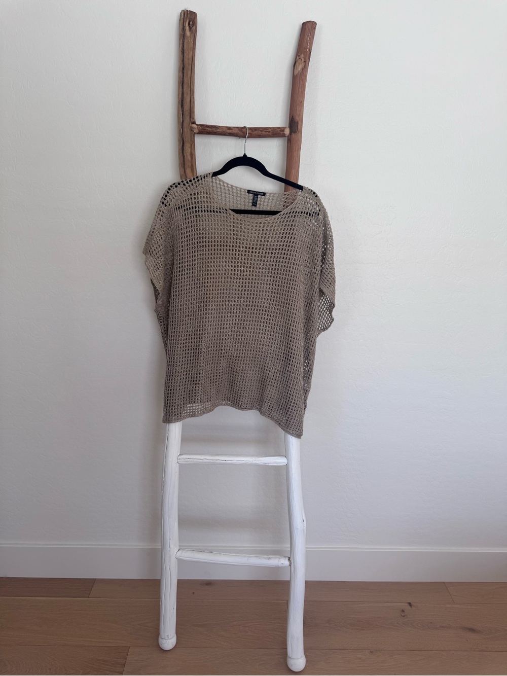 Eileen Fisher Organic Linen Bateau Neck Open Weave Sweater in Taupe - Picture 2 of 6